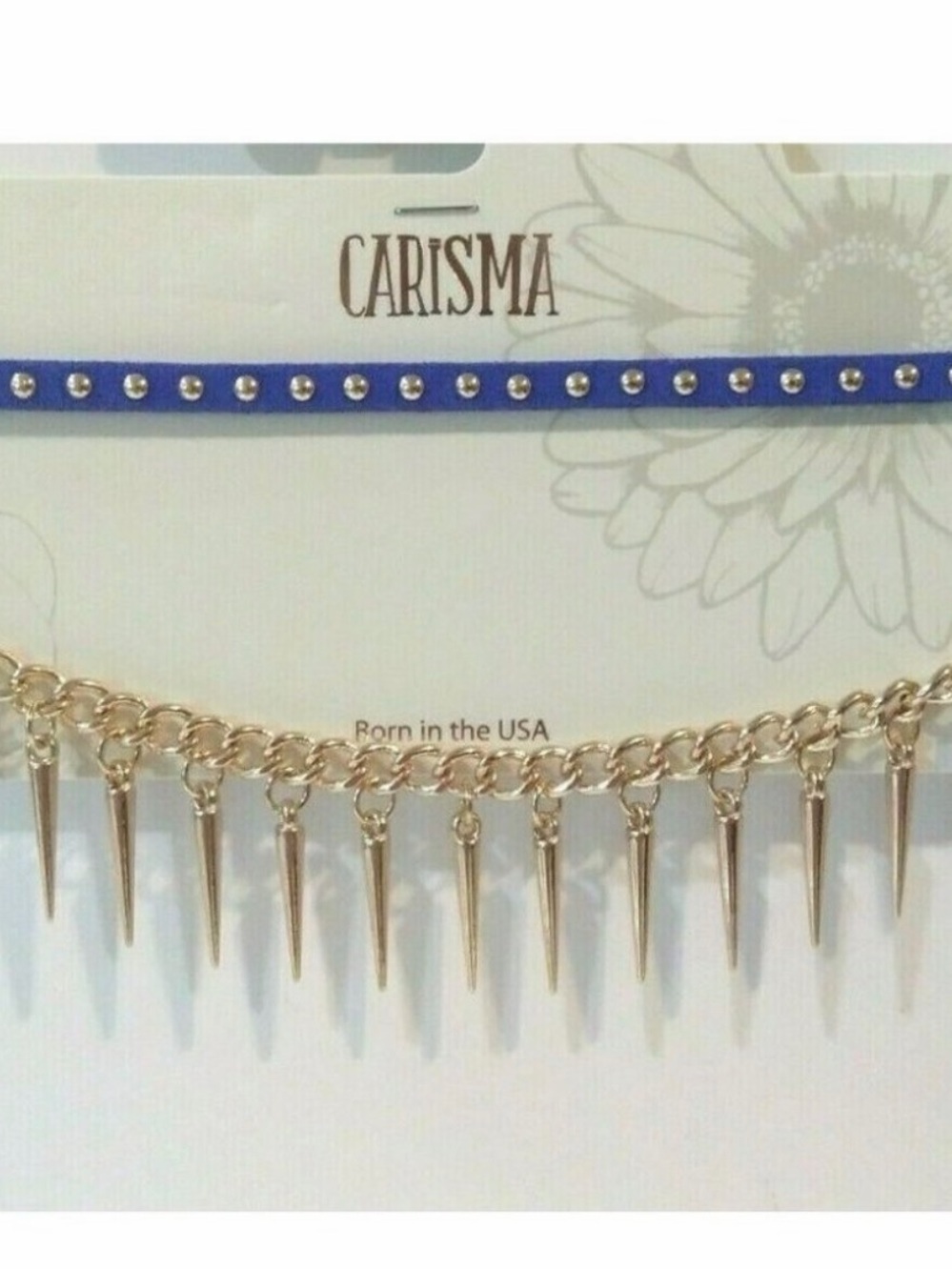 NEW! Carisma Set: 🌌💧🔱 Royal Blue Rhinestone Strap with Gold Spike Chain
